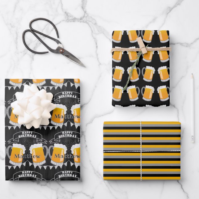 Personalisiertes Birthday Chalkboard Bierglas Geschenkpapier Set (Vorderseite)