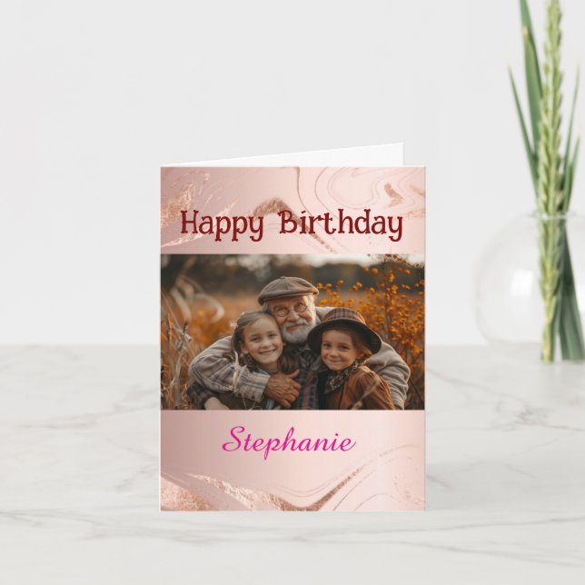 Personalisiertes Birthday Rose Goldmarmor Foto Karte (Vorderseite)