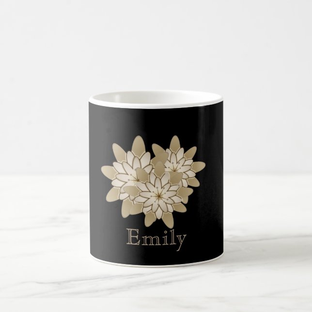 Personalisiertes Black Gold Daisy Blume Design Kaffeetasse (Mittel)