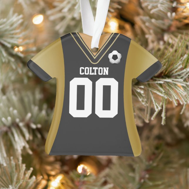 Personalisiertes Black/Gold Soccer Jersey Ornament (Baum)