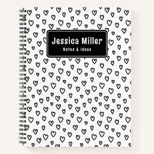 Personalisiertes Black & White Doodle Heart Notebo Notizbuch