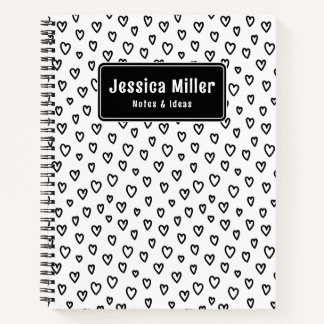 Personalisiertes Black & White Doodle Heart Notebo Notizbuch