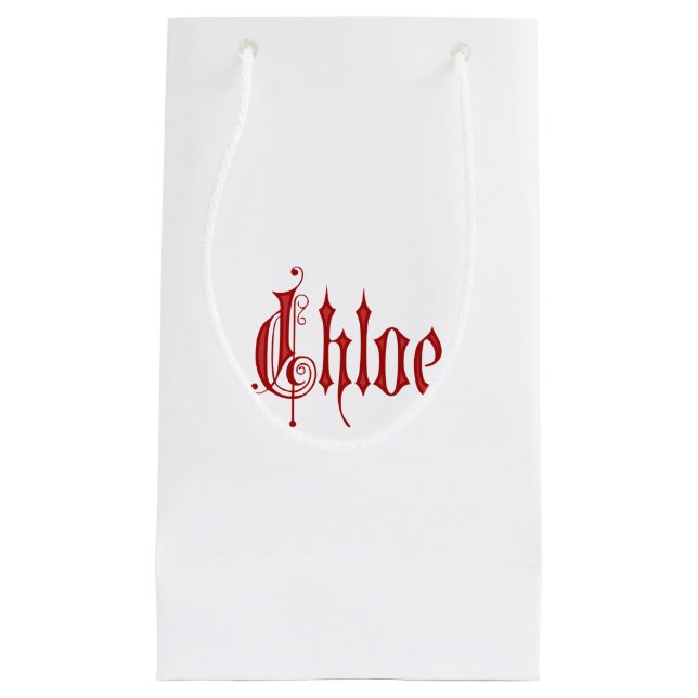 Personalisiertes Blackletter Pergament Chloe Rot Kleine Geschenktüte (Vorderseite)
