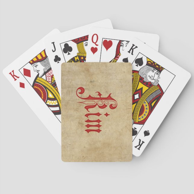 Personalisiertes Blackletter Pergament-Kim-Rot Spielkarten (Rückseite)