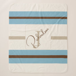 Personalisiertes blau-braun gestreiftes Monogramm  Sherpadecke