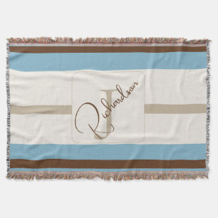 Personalisiertes Blau Braun Streifen Monogramm Coa Decke