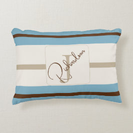 Personalisiertes Blau Braun Streifen Monogramm Coa Dekokissen