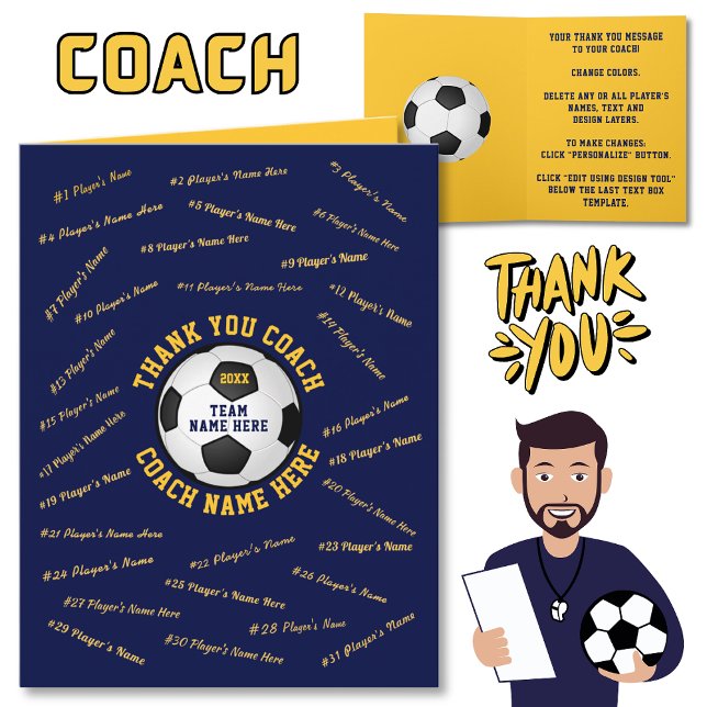 Personalisiertes Blau, Fußball-Coach Dankeschön Ka Karte (Soccer Coach Thank You Card. Cheap soccer coach gift ideas. Soccer coach card. )