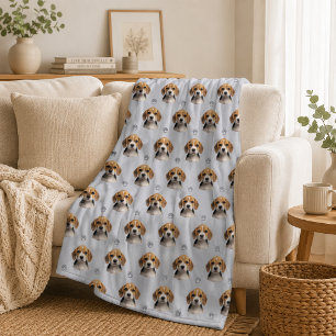 Personalisiertes Blau-Grau-Hundefoto-Pfotenmuster Fleecedecke