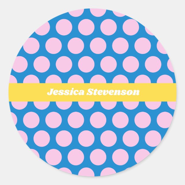 Personalisiertes Blau-Pink-Polka-Dot-Muster Runder Aufkleber (Vorderseite)
