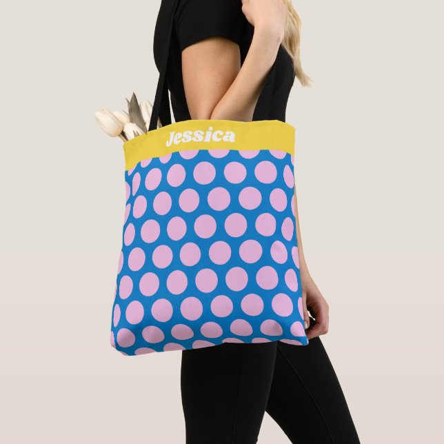 Personalisiertes Blau-Pink-Polka-Dot-Muster Tasche (Von Nahem)