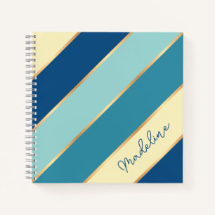 Personalisiertes Blau Türkis Grün Gelb Gold Streif Notizbuch