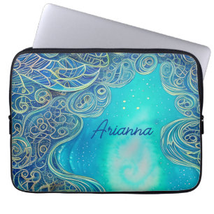 Personalisiertes Blau und Aquamarine Abstrakte Kun Laptopschutzhülle