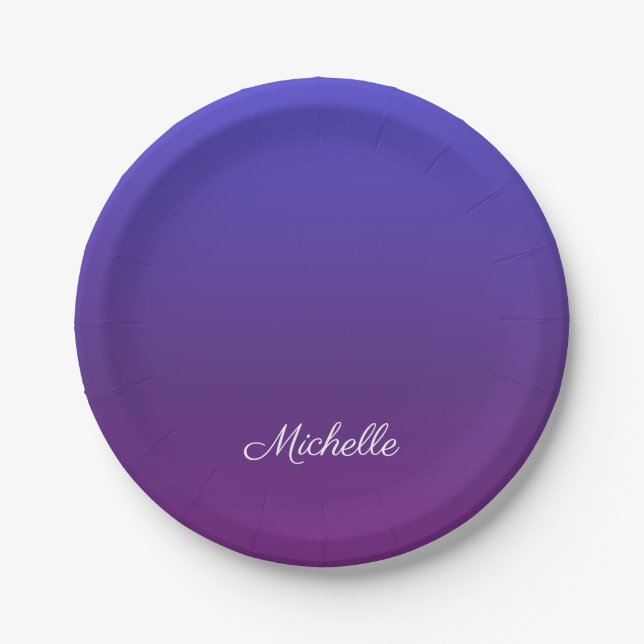 Personalisiertes Blau und lila Ober Pappteller (Vorderseite)