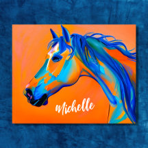 Personalisiertes Blau und Orange Abstraktes Pferd 