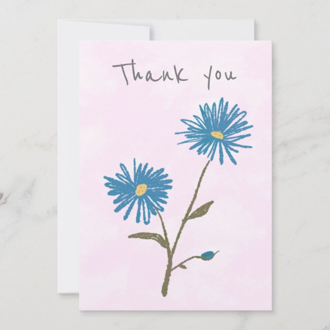 Personalisiertes Blau und Rosa Floral Danke Karte (Vorderseite)