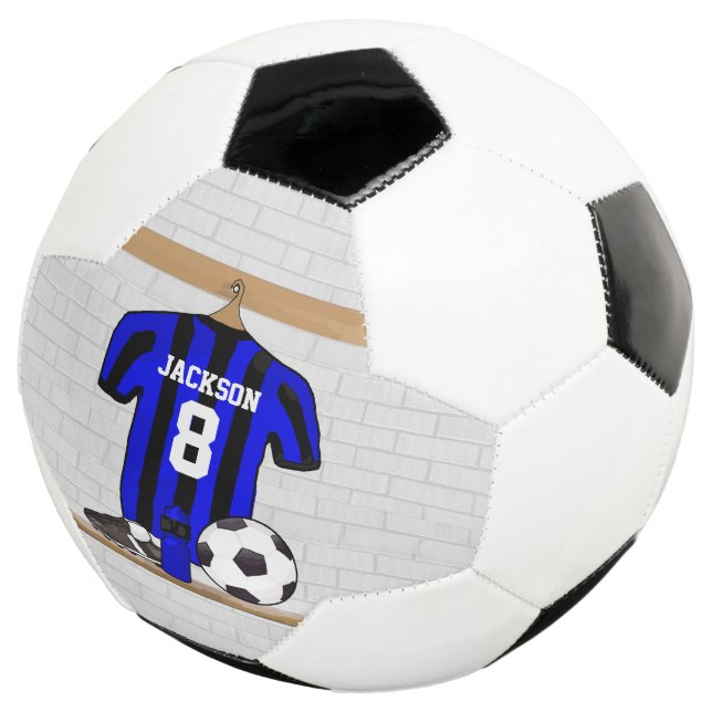 Personalisiertes Blau und schwarzer Streifen Socce Fußball (Dreiviertel)