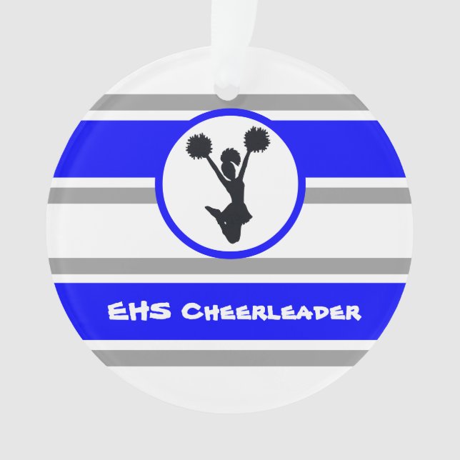 Personalisiertes Blau und Silber Cheerleader Ornam Ornament (Vorderseite)