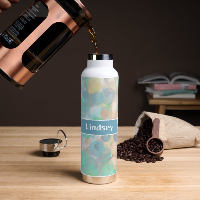 Personalisiertes Blau und Tan Bubbles Fluid Art Trinkflasche (Kaffee)