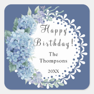 Personalisiertes Blau und Weiß Florals Quadratischer Aufkleber
