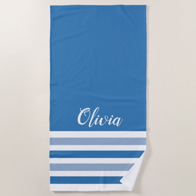 Personalisiertes Blau und Weiß Strandtuch (Vorderseite)