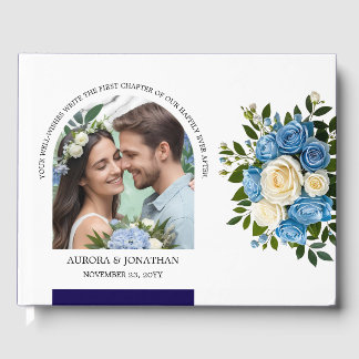 Personalisiertes Blau und Weiße Rosen Gästebuch