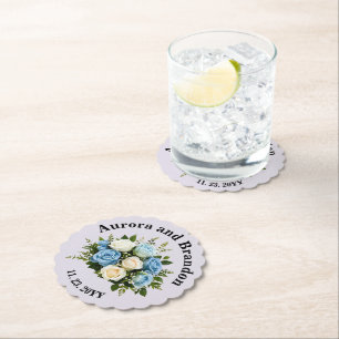 Personalisiertes Blau und Weiße Rosen Untersetzer