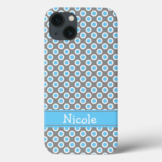 Personalisiertes Blau- und Weißpolka-Punktmuster Case-Mate iPhone Hülle (Rückseite)