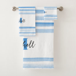 PERSONALISIERTES BLAU WATERCOLOR Badetuch Set