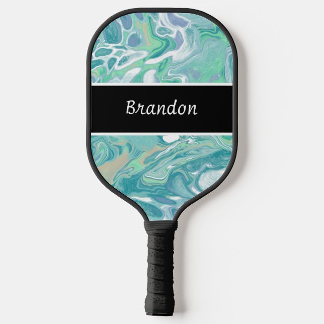 Personalisiertes Blaues Abstraktes Fluid Pickleball Schläger (Rückseite)