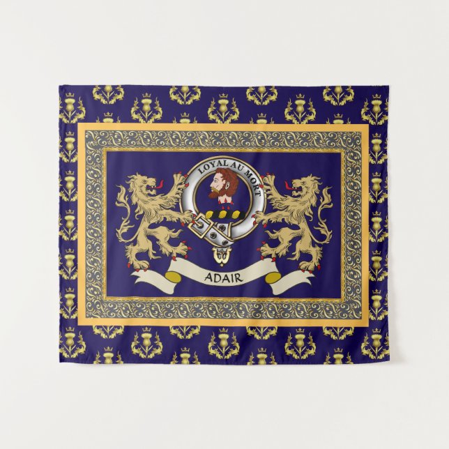 Personalisiertes Blaues Adair-Clan-Abzeichen Wandteppich (Vorderseite (Horizontal))