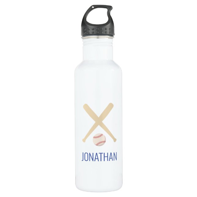 personalisiertes blaues Baseballblau Edelstahlflasche (Vorderseite)