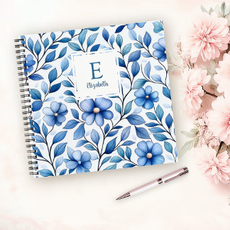 Personalisiertes blaues Blumen-Quadratheft Notizbuch