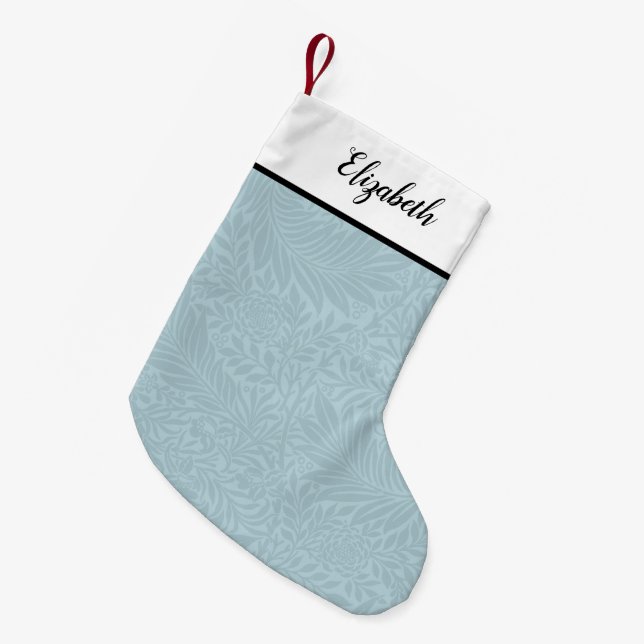 Personalisiertes blaues Blumenmuster Kleiner Weihnachtsstrumpf (Vorderansicht (hängend))