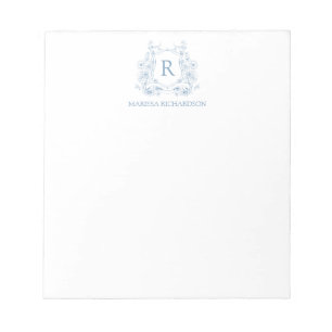 Personalisiertes blaues Blumenwappen-Notizbuch Notizblock