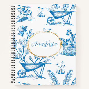 Personalisiertes blaues botanisches Blumen-Notizbu Notizbuch