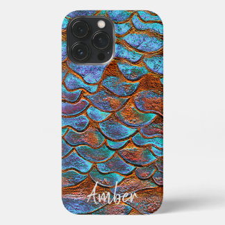 Personalisiertes blaues Bronze-Kupfer-Metallic-Mus iPhone 13 Pro Max Hülle