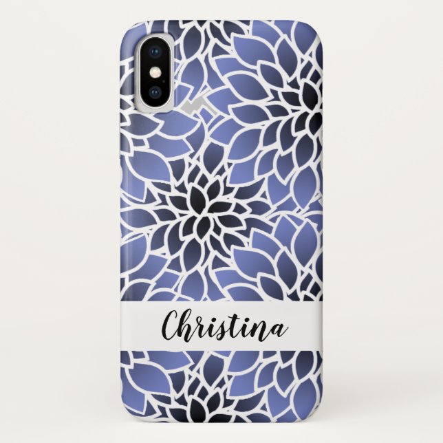 Personalisiertes blaues Dahlia-Blumenmuster Case-Mate iPhone Hülle (Rückseite)