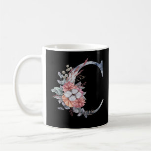 Personalisiertes blaues florales Monogramm C Kaffeetasse