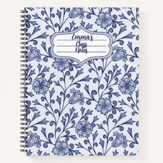 Personalisiertes blaues florales Spiralnotizbuch 8 Notizbuch