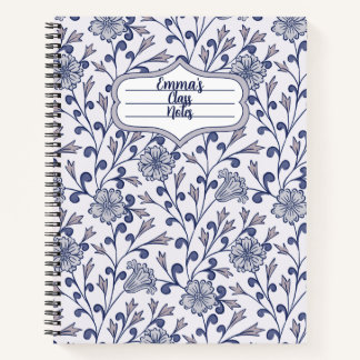 Personalisiertes blaues florales Spiralnotizbuch 8 Notizbuch