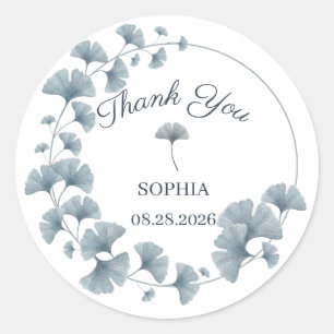 Personalisiertes blaues Ginkgo-Dankeschön-Hochzeit Runder Aufkleber