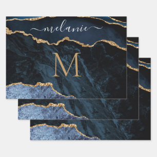 Personalisiertes blaues Gold-Wrapping-Papier Geschenkpapier Set