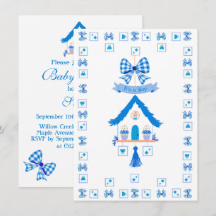 Personalisiertes Blaues Haus It's a Boy Baby Showe Einladung