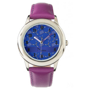 Personalisiertes blaues Hockeynamensmuster Armbanduhr
