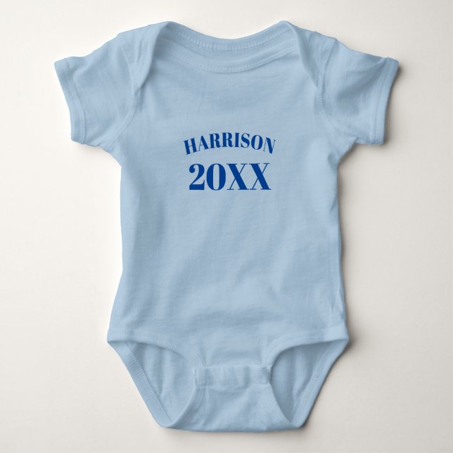 Personalisiertes blaues individuelle Name Jahr nie Baby Strampler (Vorderseite)