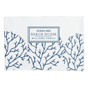 Personalisiertes Blaues Korallenmuster - Beach Hou Kissenbezug