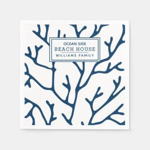 Personalisiertes Blaues Korallenmuster - Beach Hou Serviette