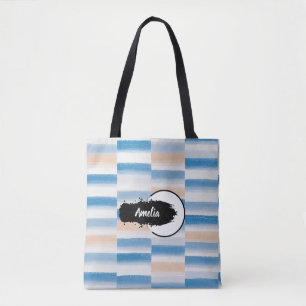 Personalisiertes blaues Pfirsichfarben Streifen Me Tasche