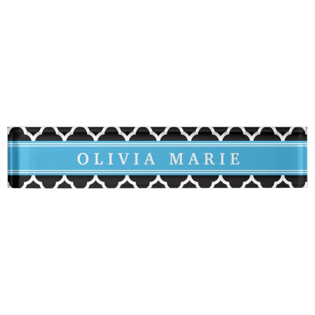Personalisiertes blaues Quatrefolienmuster Namensplakette (Vorderseite)